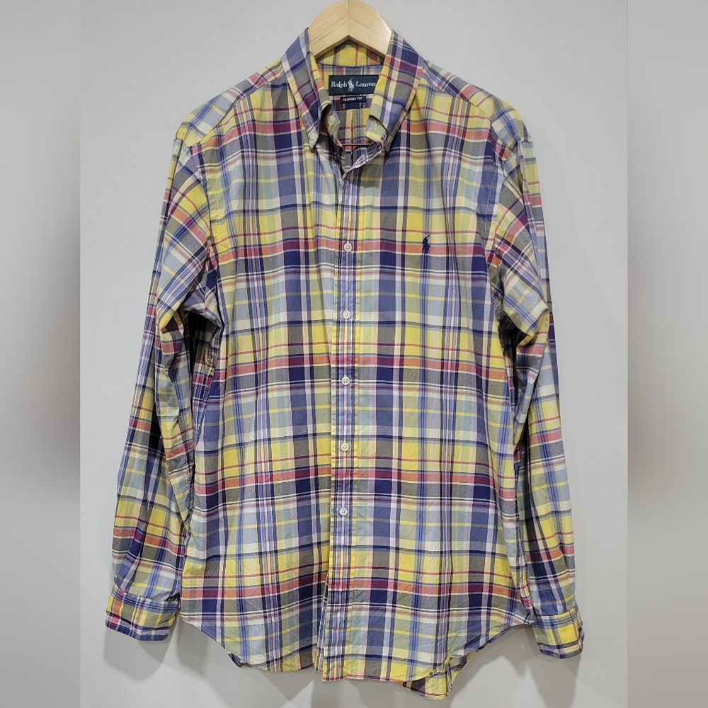Polo by Ralph Lauren Men's Multicolor Plaid Classic Fit Button Down Shirt Size L